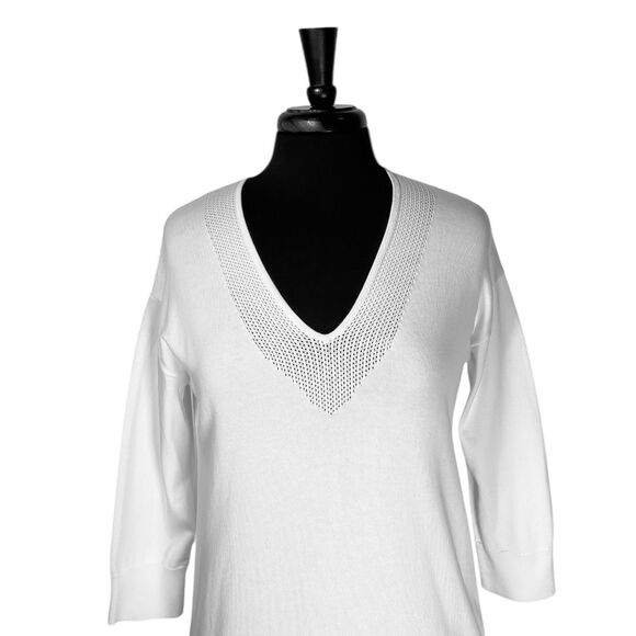 Brooks Brothers Women's Sweater White Supima Cotton V-Neck Preppy Knit Top Small - Picture 5 of 8